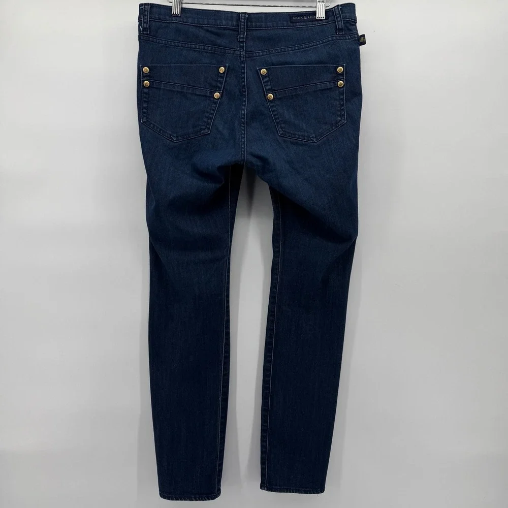 Rock & Republic Kashmere Skinny Jeans Women 12 Dark Blue Gold Stud‎ R010274